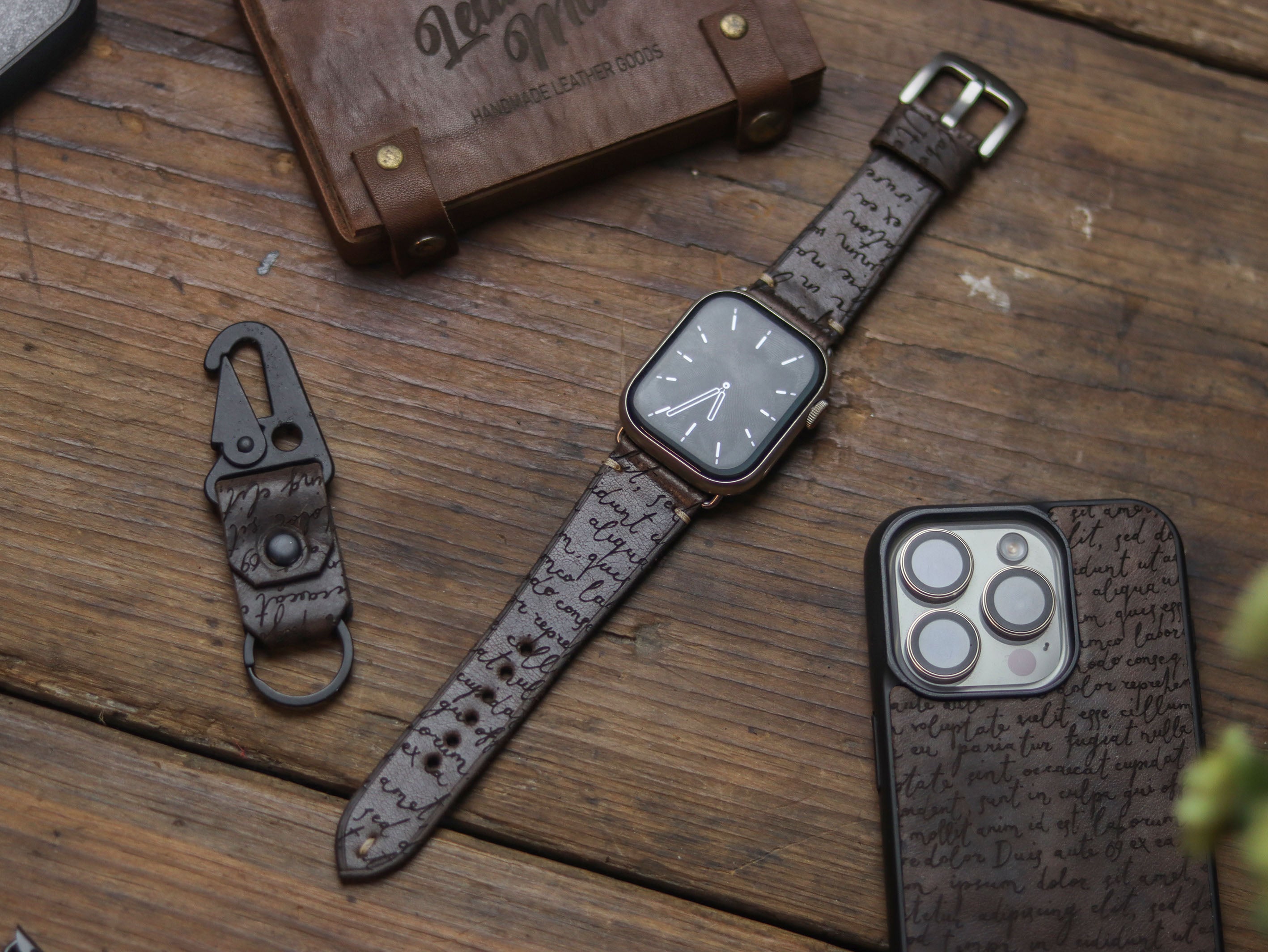 E3 ENGRAVED HAND-CRAFTED APPLE STRAPS - WALNUT BROWN