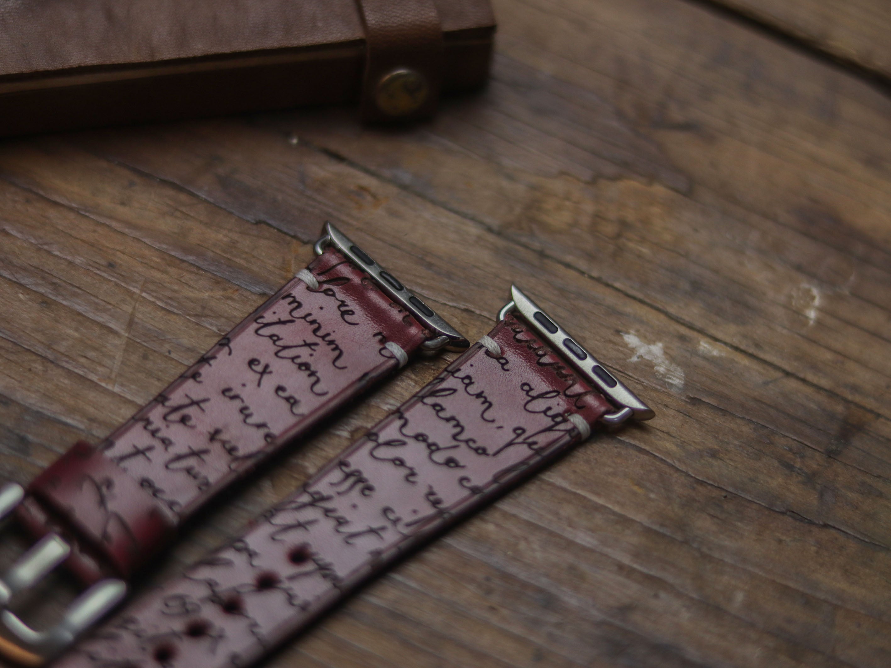 E3 ENGRAVED HAND-CRAFTED APPLE STRAPS - CARMINE BURGUNDY