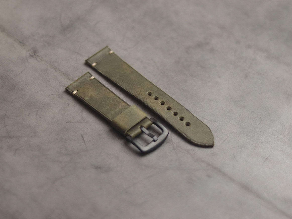 SEAWEED GREEN MINIMAL STITCHED HAND-CRAFTED LEATHER WATCH STRAPS