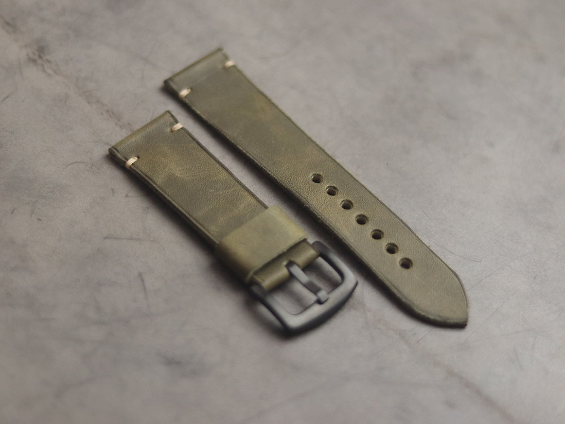 SEAWEED GREEN MINIMAL STITCHED HAND-CRAFTED LEATHER WATCH STRAPS