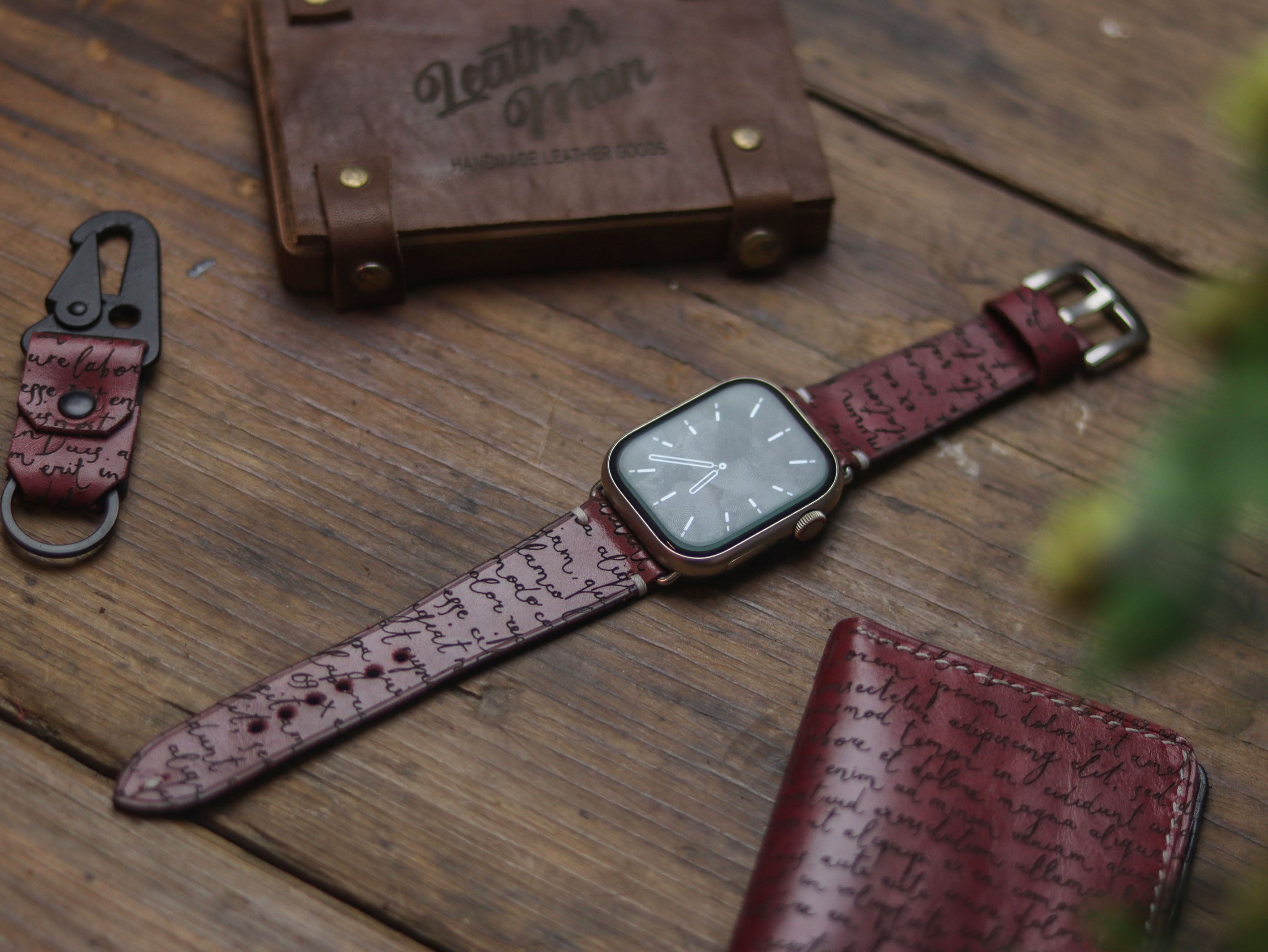 E3 ENGRAVED HAND-CRAFTED APPLE STRAPS - CARMINE BURGUNDY