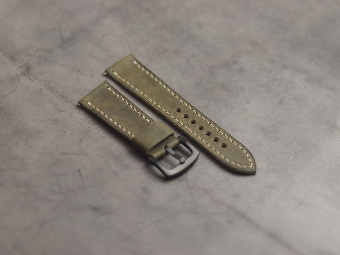 SEAWEED GREEN FULL STITCHED HAND-CRAFTED LEATHER WATCH STRAPS