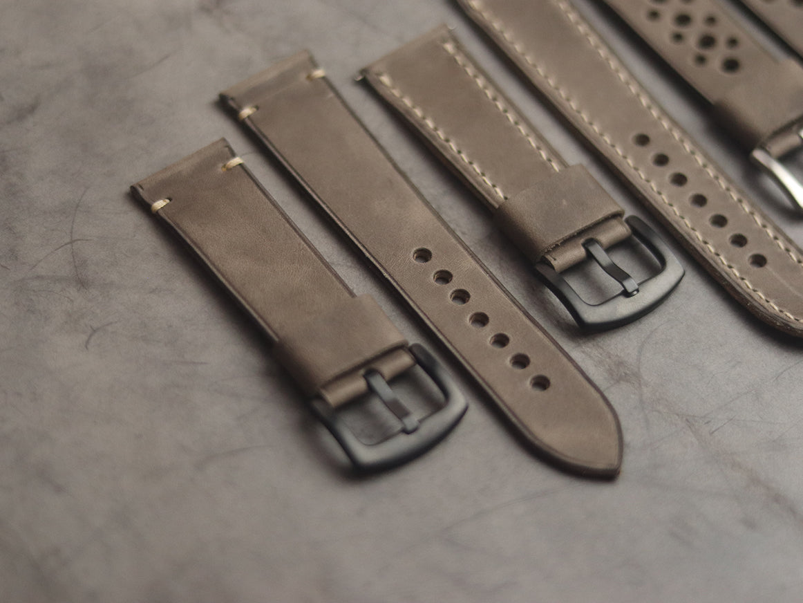 CHARCOAL GREY MINIMAL STITCHED HAND-CRAFTED LEATHER WATCH STRAPS