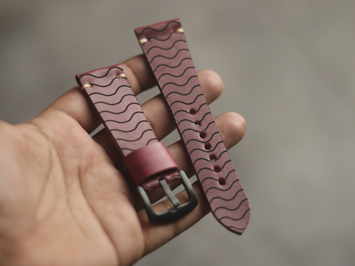 "E2" ENGRAVED STRAPS - CARMINE BURGUNDY