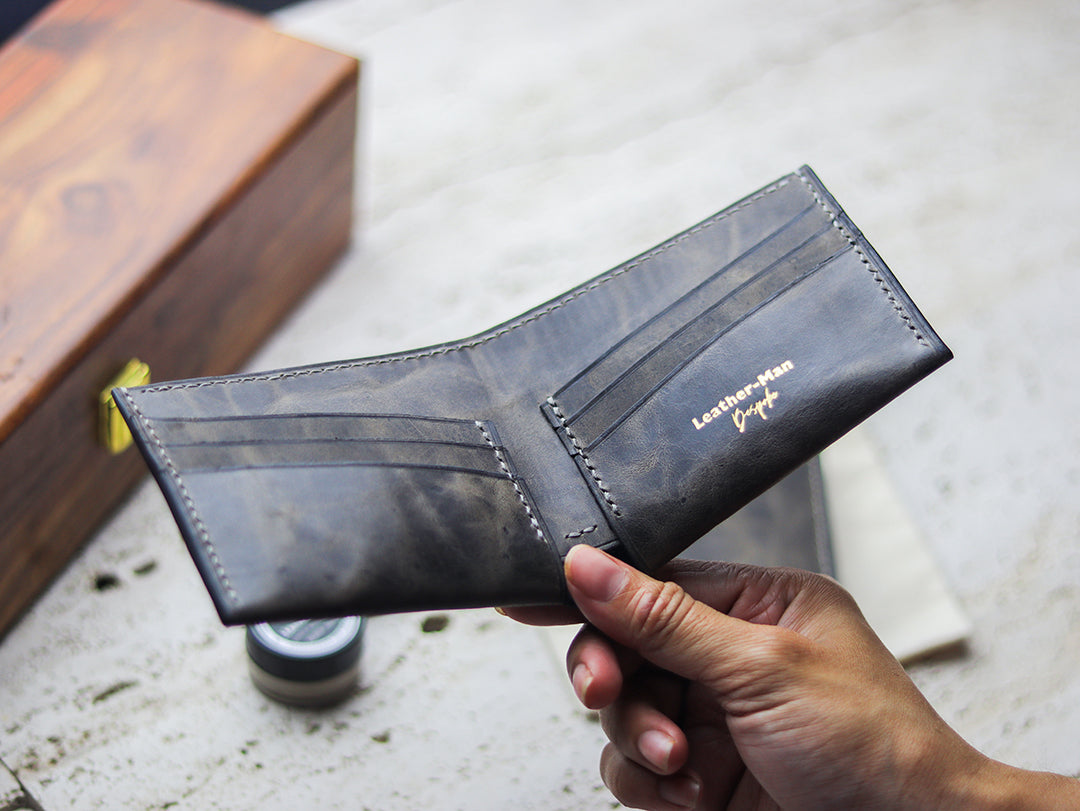 ATTICUS - Midnight Gray Veg Tan Waxed Pull Up Leather