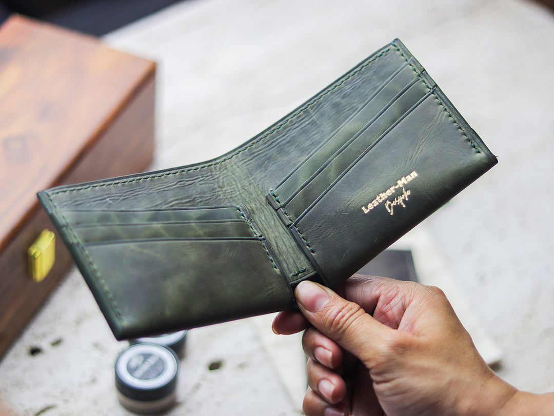 ATTICUS - Basil Green Veg Tan Waxed Pull Up Leather