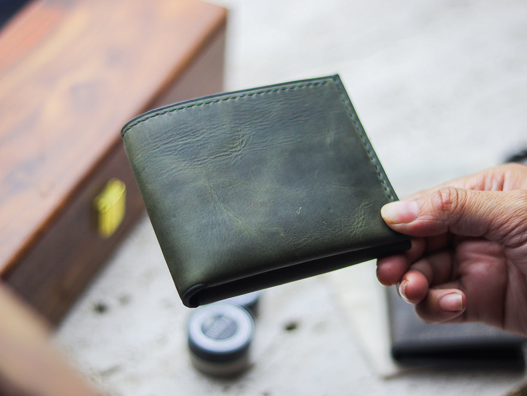 ATTICUS - Basil Green Veg Tan Waxed Pull Up Leather