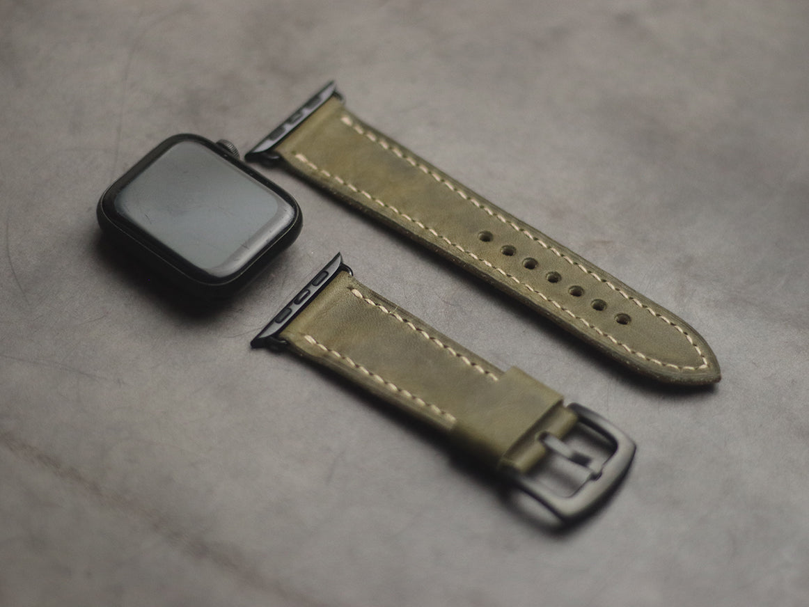 SEAWEED GREEN FULL STITCHED HAND-CRAFTED APPLE WATCH STRAPS