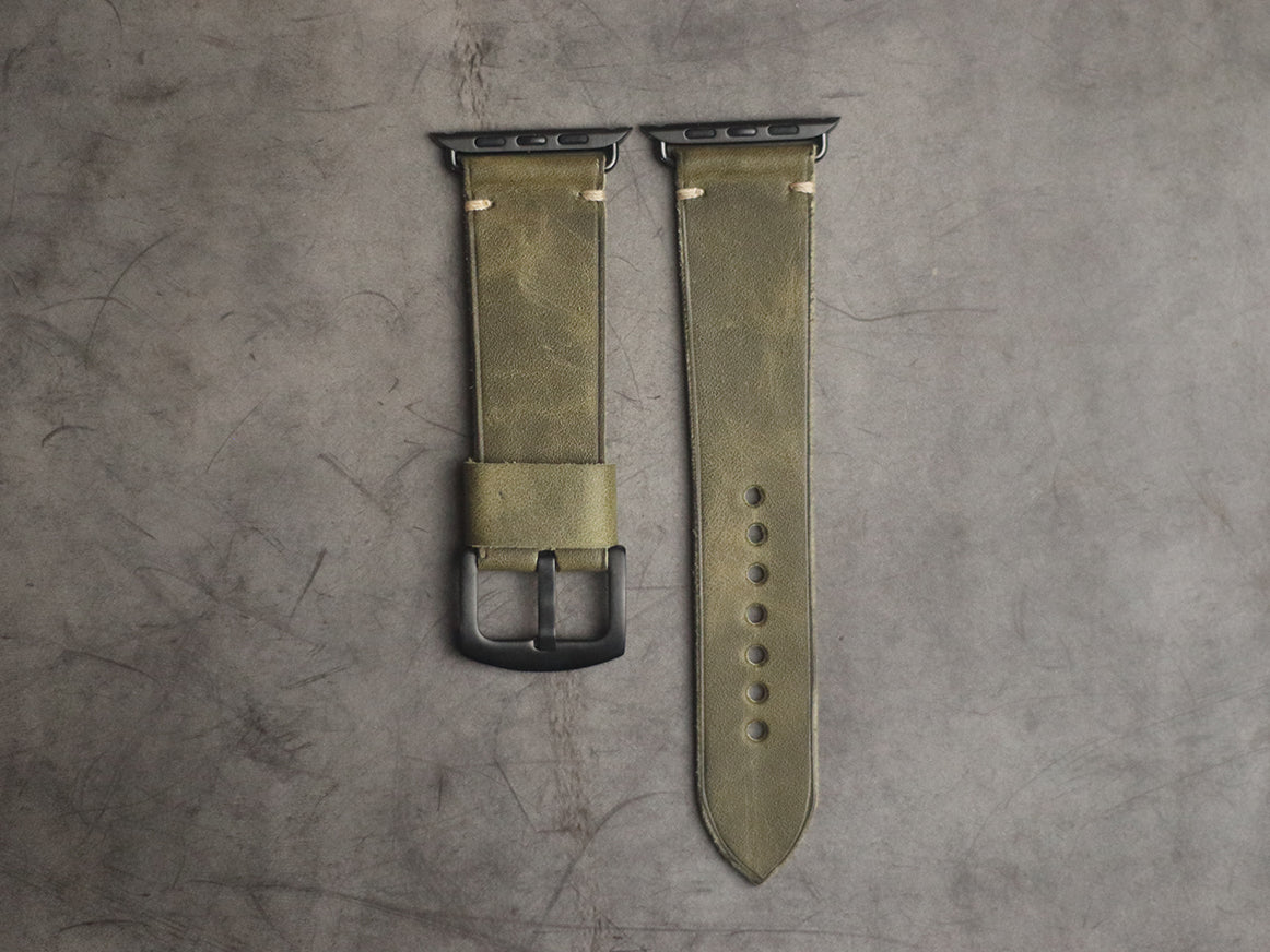 SEAWEED GREEN MINIMAL STITCHED HAND-CRAFTED APPLE WATCH STRAPS