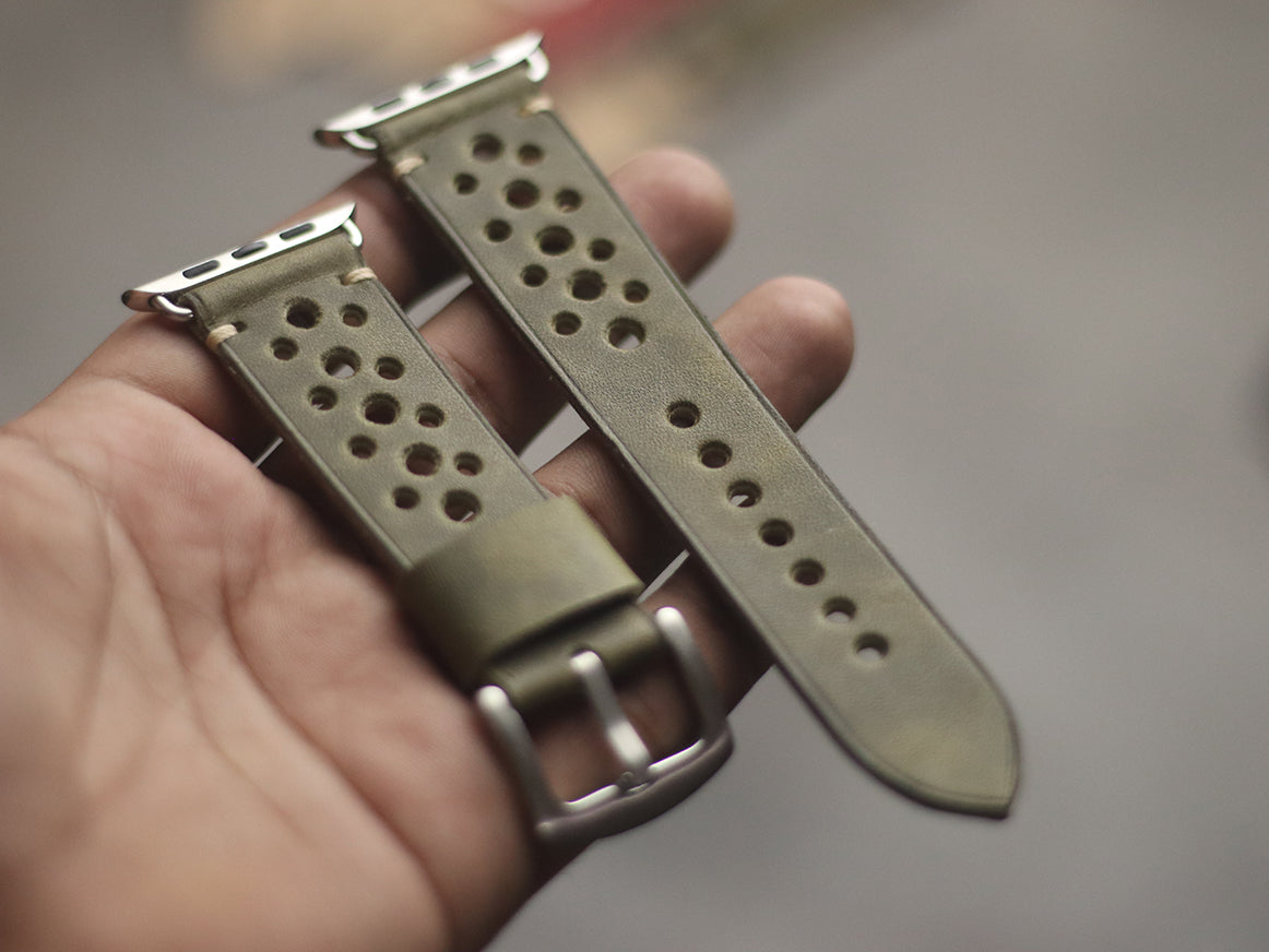 SEAWEED GREEN RALLY HAND-CRAFTED APPLE WATCH STRAPS