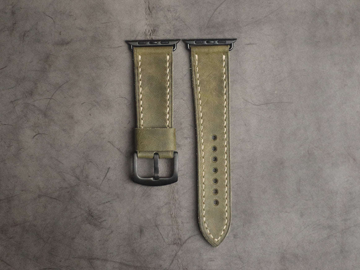 SEAWEED GREEN FULL STITCHED HAND-CRAFTED APPLE WATCH STRAPS