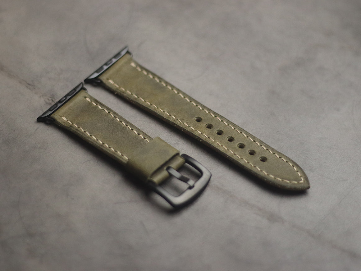 SEAWEED GREEN FULL STITCHED HAND-CRAFTED APPLE WATCH STRAPS