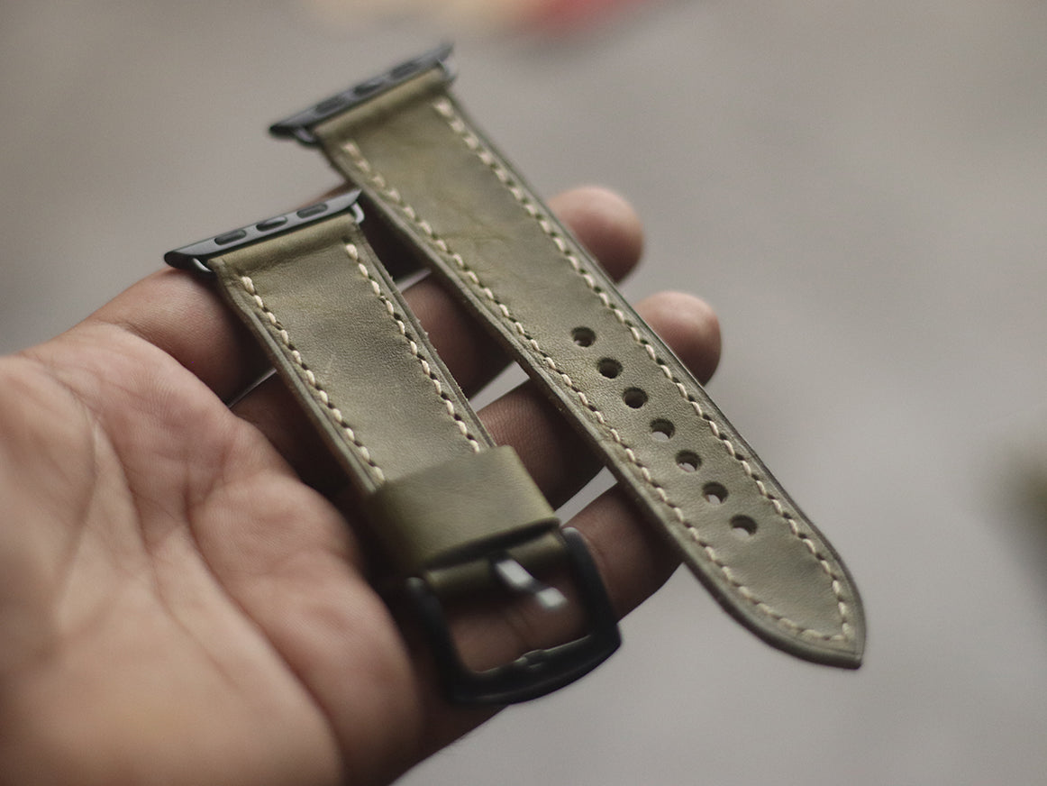 SEAWEED GREEN FULL STITCHED HAND-CRAFTED APPLE WATCH STRAPS
