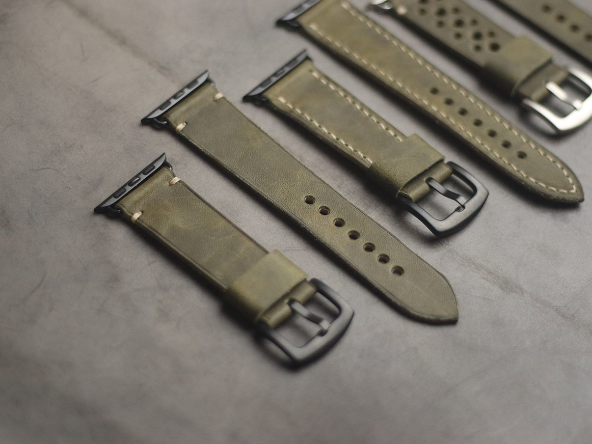 SEAWEED GREEN MINIMAL STITCHED HAND-CRAFTED APPLE WATCH STRAPS