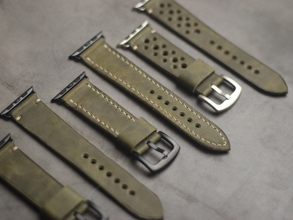 SEAWEED GREEN MINIMAL STITCHED HAND-CRAFTED APPLE WATCH STRAPS