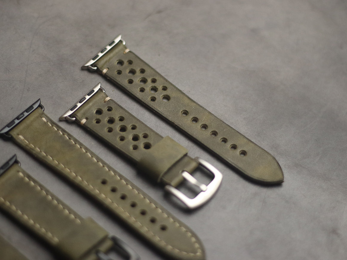 SEAWEED GREEN MINIMAL STITCHED HAND-CRAFTED APPLE WATCH STRAPS