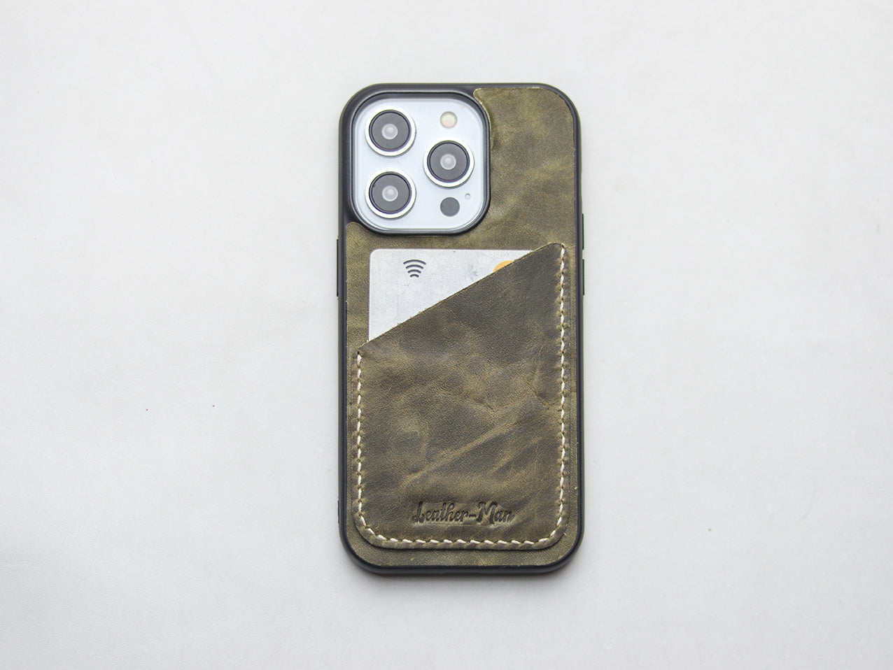 SEAWEED GREEN LEATHER WALLET PHONE CASE