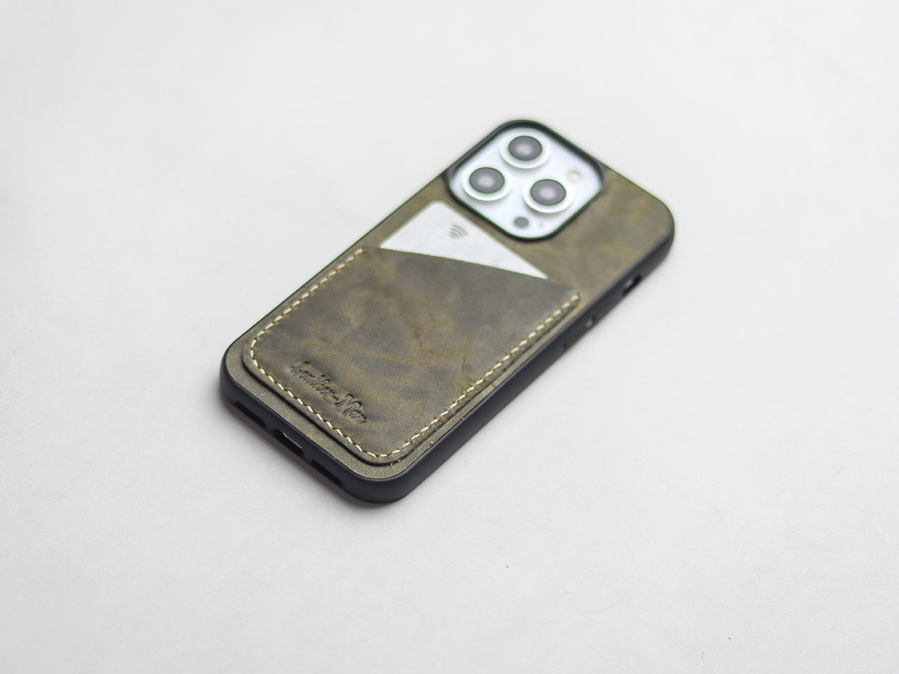 SEAWEED GREEN LEATHER WALLET PHONE CASE