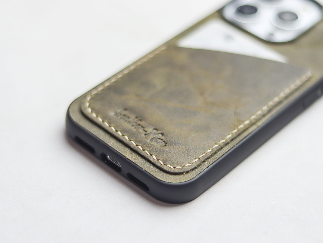 SEAWEED GREEN LEATHER WALLET PHONE CASE