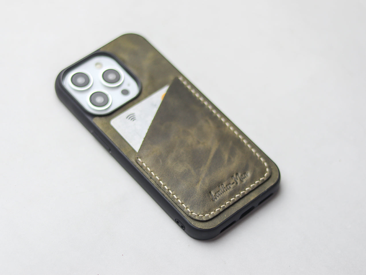 SEAWEED GREEN LEATHER WALLET PHONE CASE