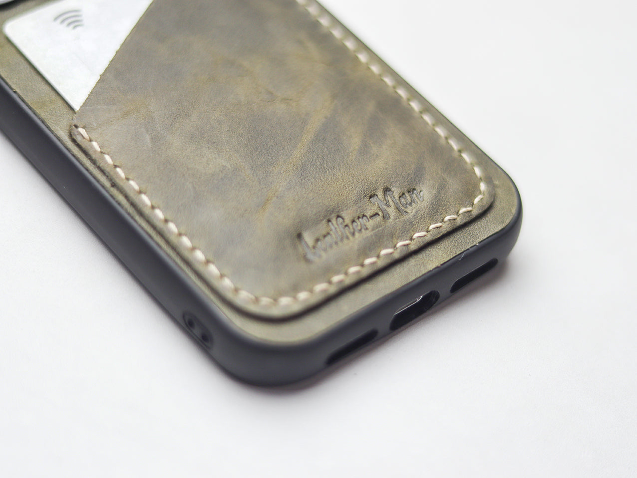SEAWEED GREEN LEATHER WALLET PHONE CASE