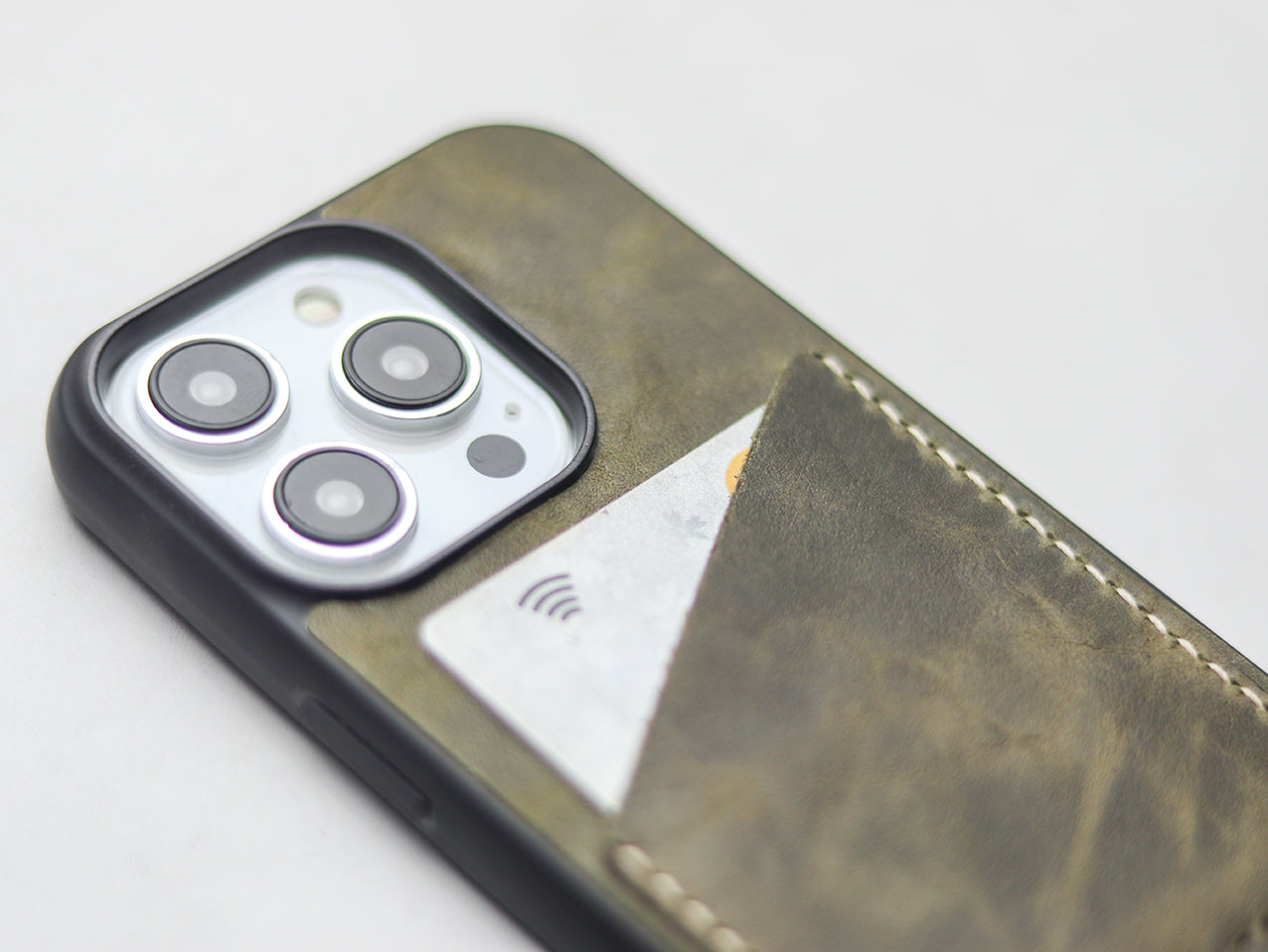 SEAWEED GREEN LEATHER WALLET PHONE CASE