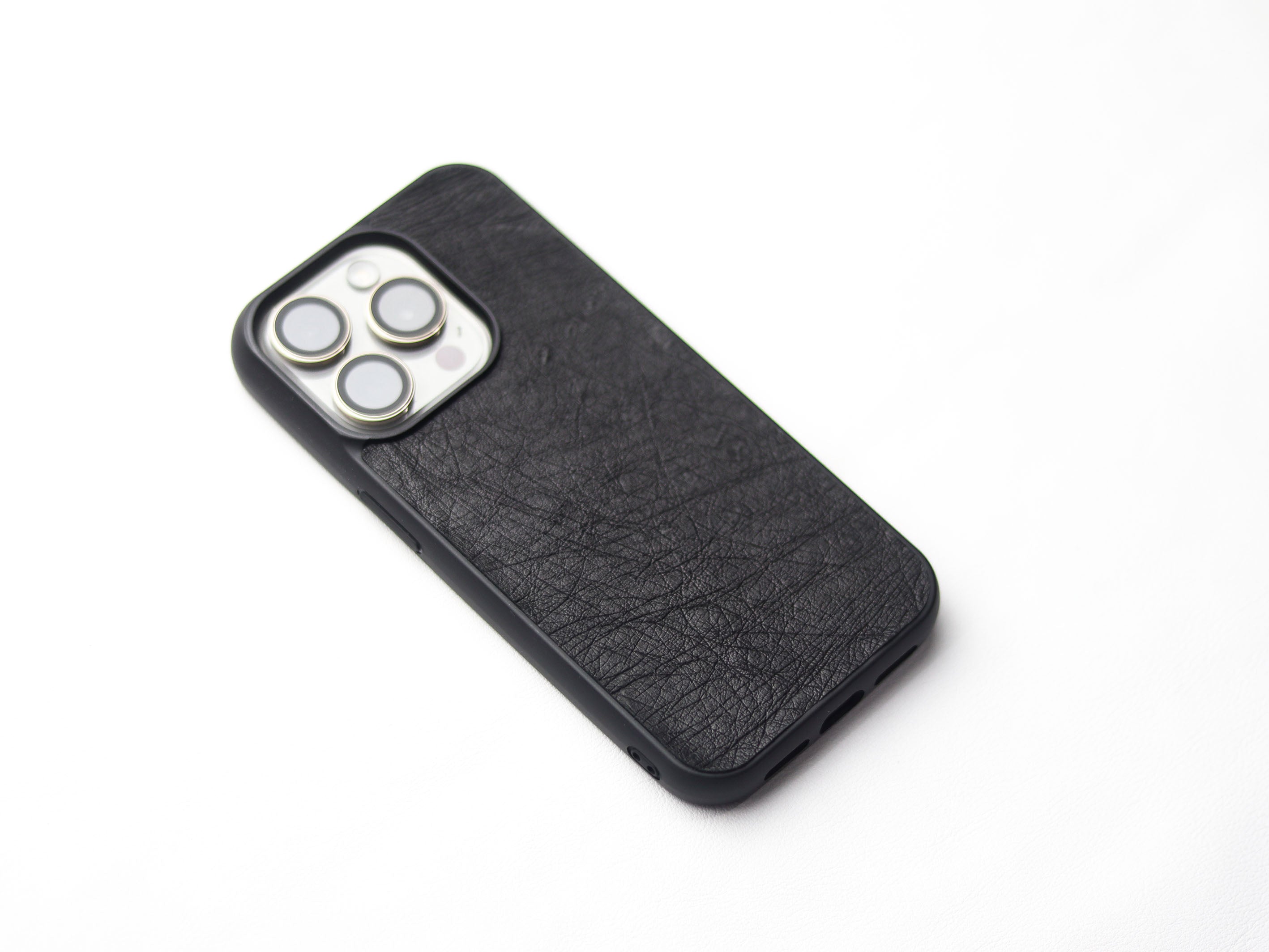 RAVEN BLACK OSTRICH SKIN PHONE CASE (NON-FOLLICLE)