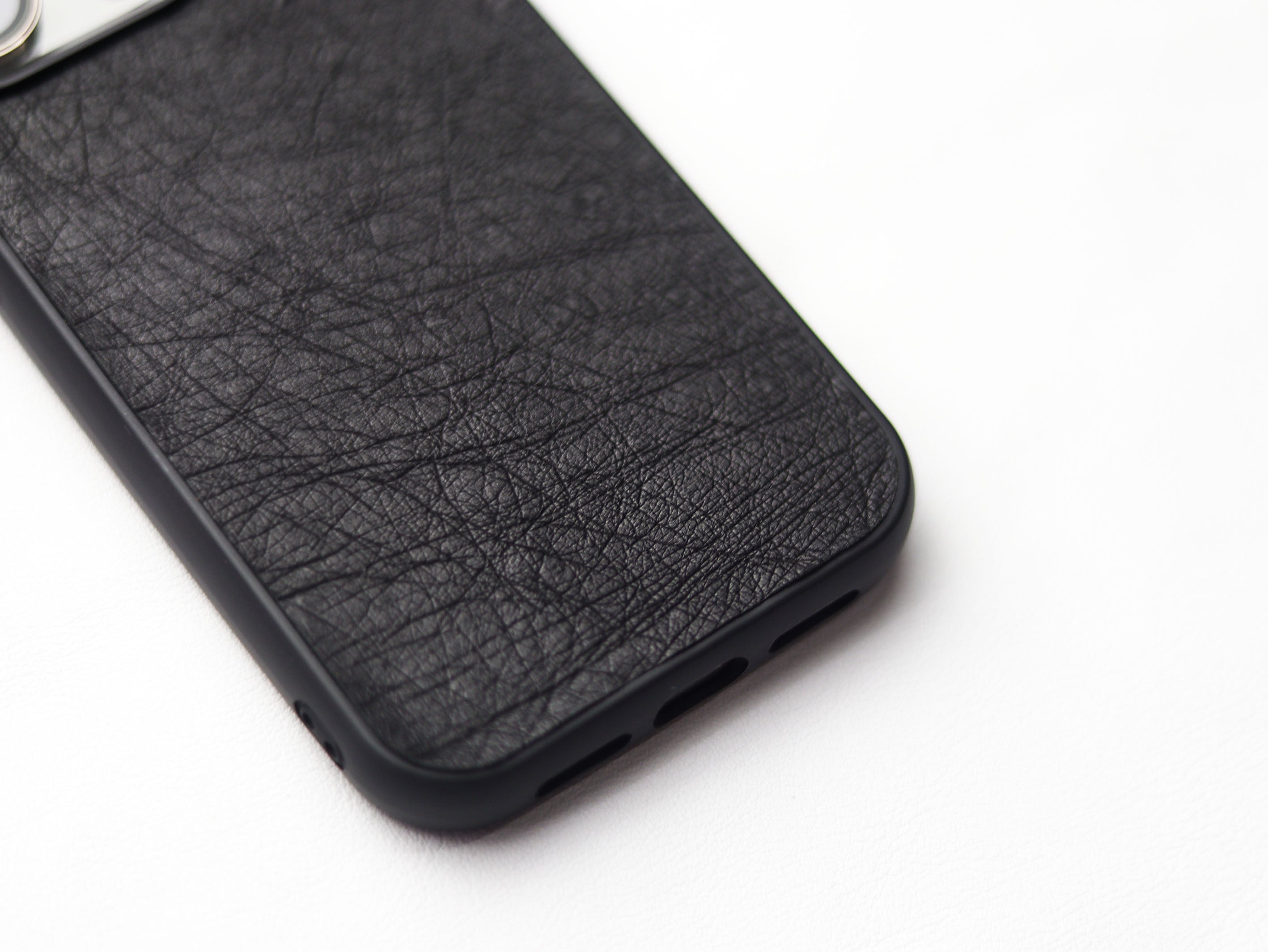 RAVEN BLACK OSTRICH SKIN PHONE CASE (NON-FOLLICLE)