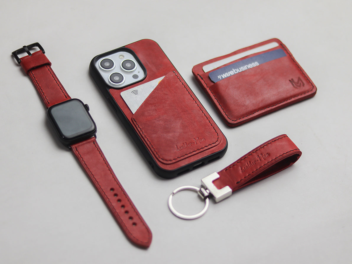 PRISMATIC RED LEATHER  WALLET PHONE CASE