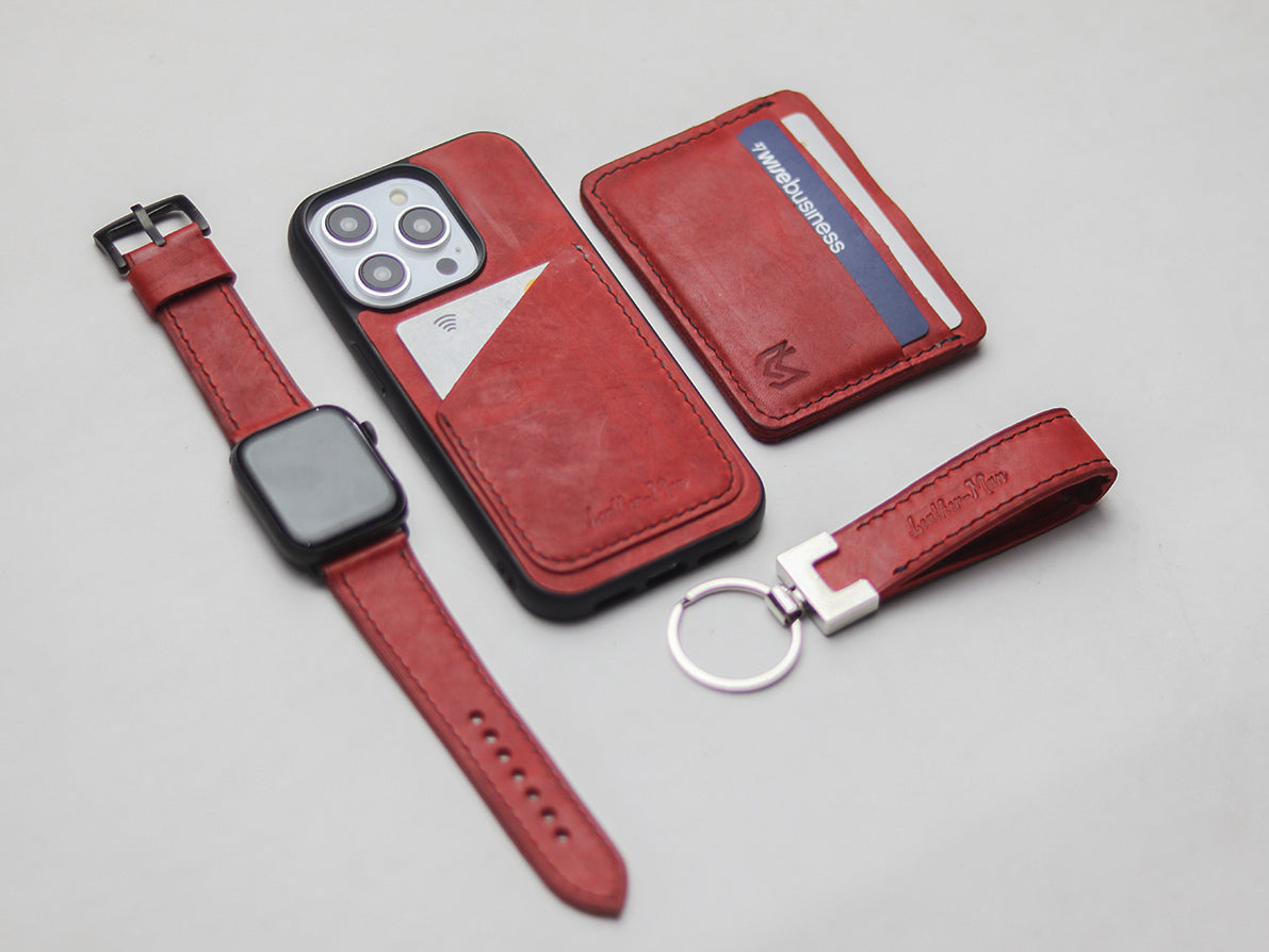 PRISMATIC RED LEATHER  WALLET PHONE CASE