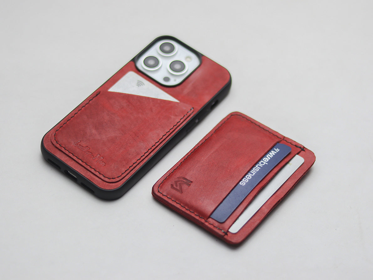 PRISMATIC RED LEATHER  WALLET PHONE CASE