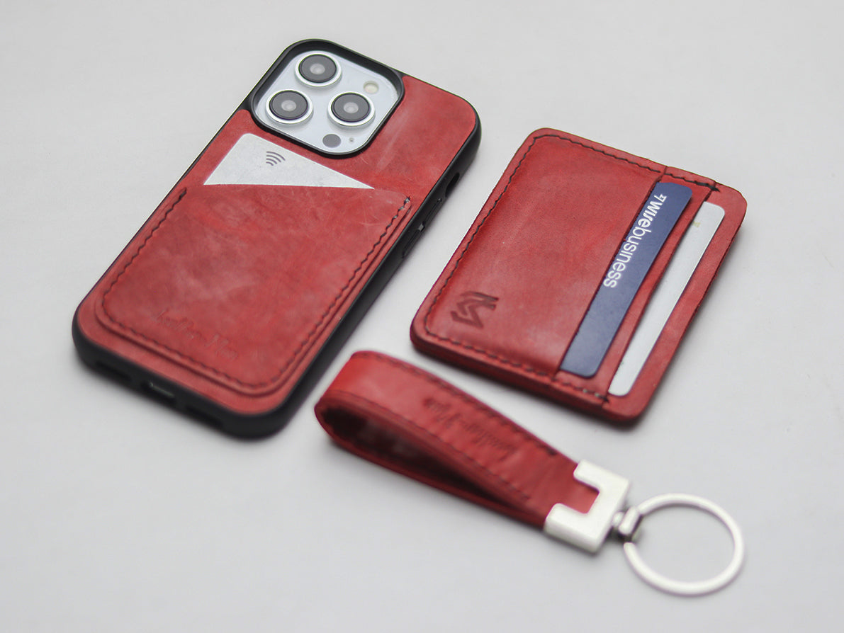 PRISMATIC RED LEATHER  WALLET PHONE CASE