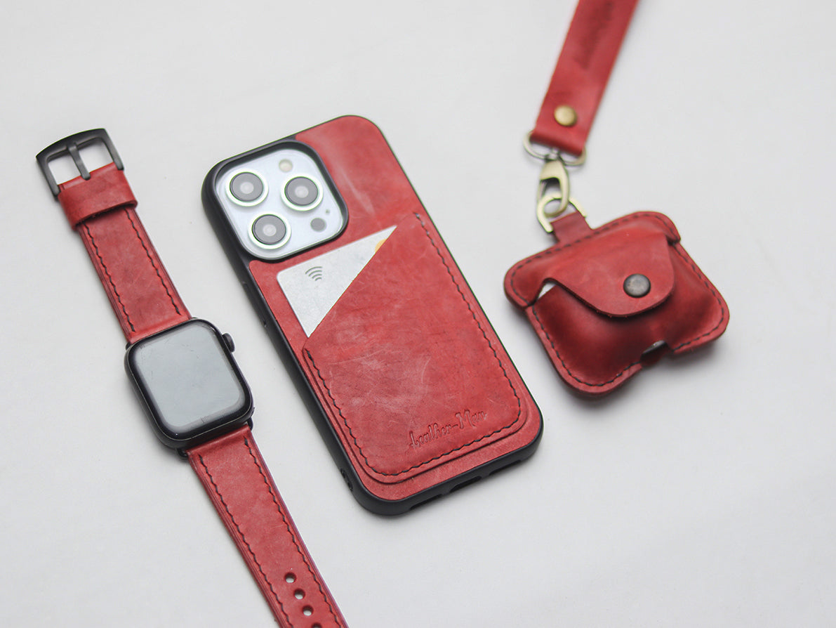 PRISMATIC RED LEATHER  WALLET PHONE CASE