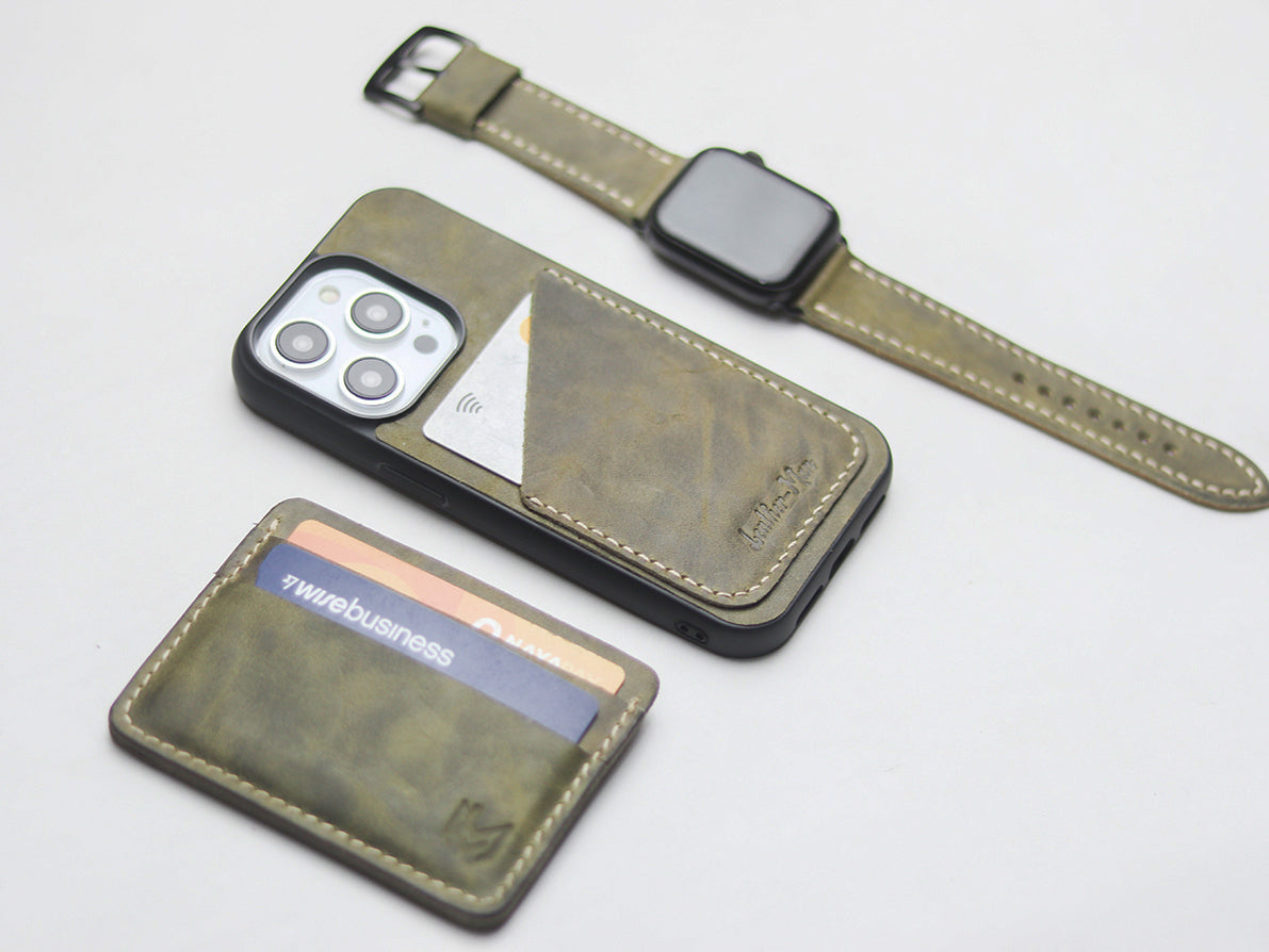 SEAWEED GREEN LEATHER WALLET PHONE CASE