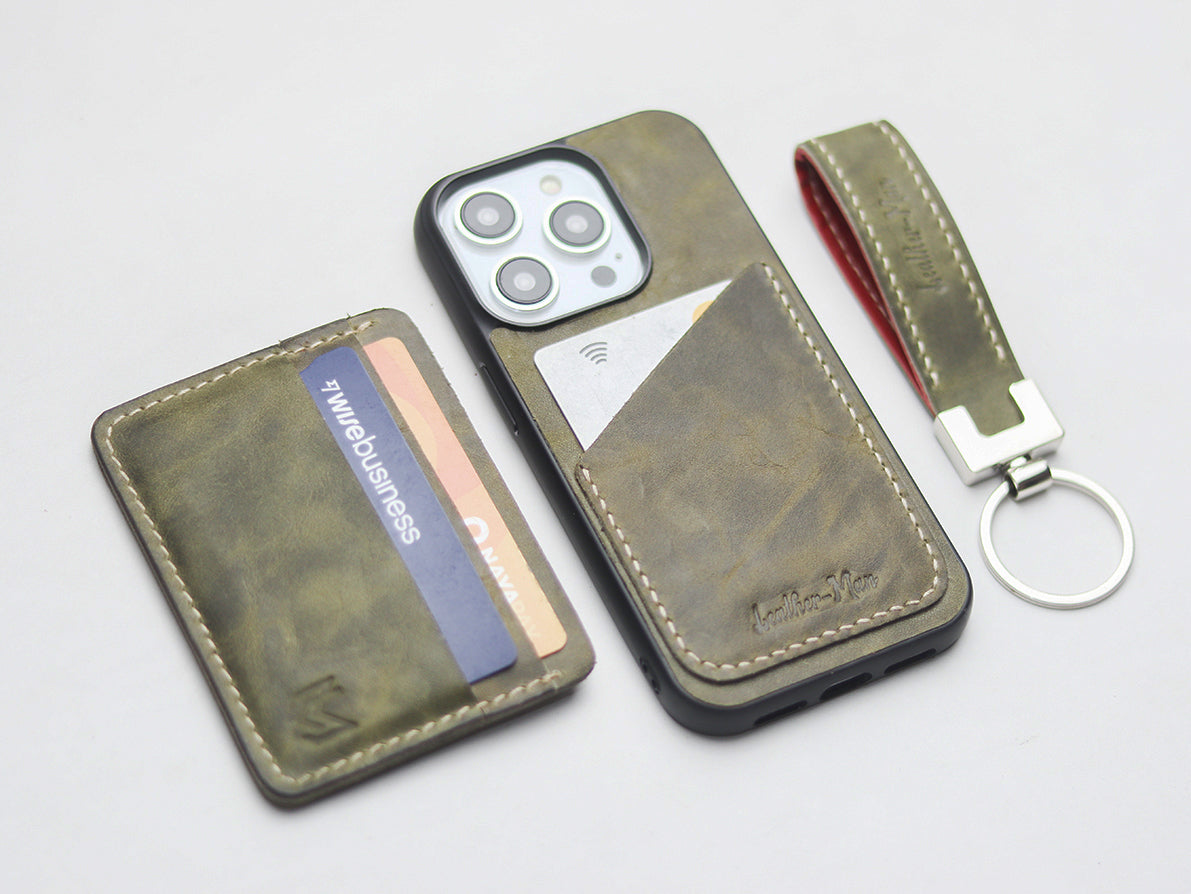 SEAWEED GREEN LEATHER WALLET PHONE CASE