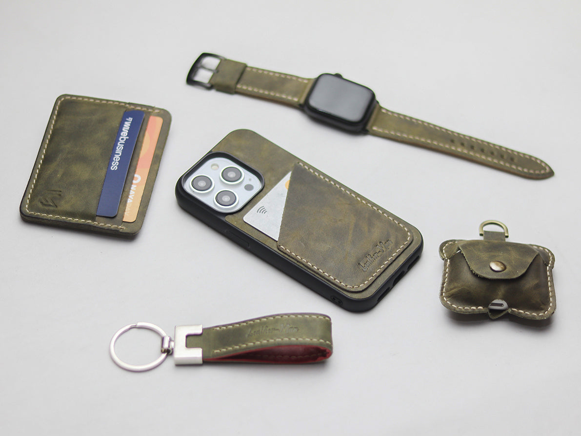 SEAWEED GREEN LEATHER WALLET PHONE CASE