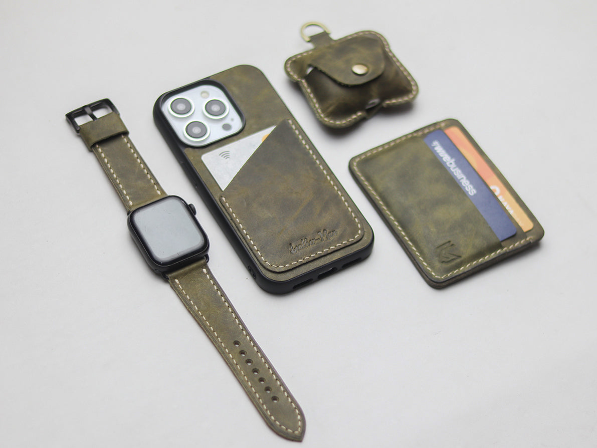 SEAWEED GREEN LEATHER WALLET PHONE CASE