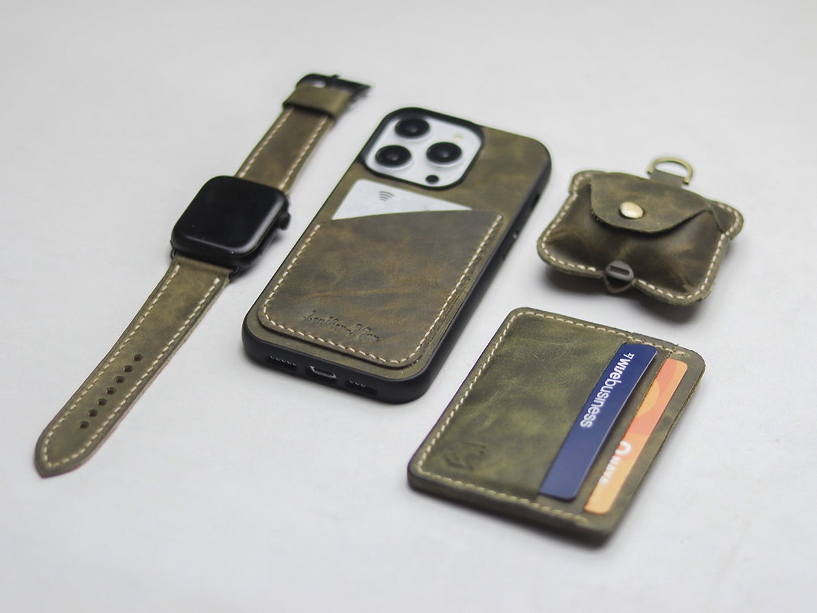 SEAWEED GREEN LEATHER WALLET PHONE CASE