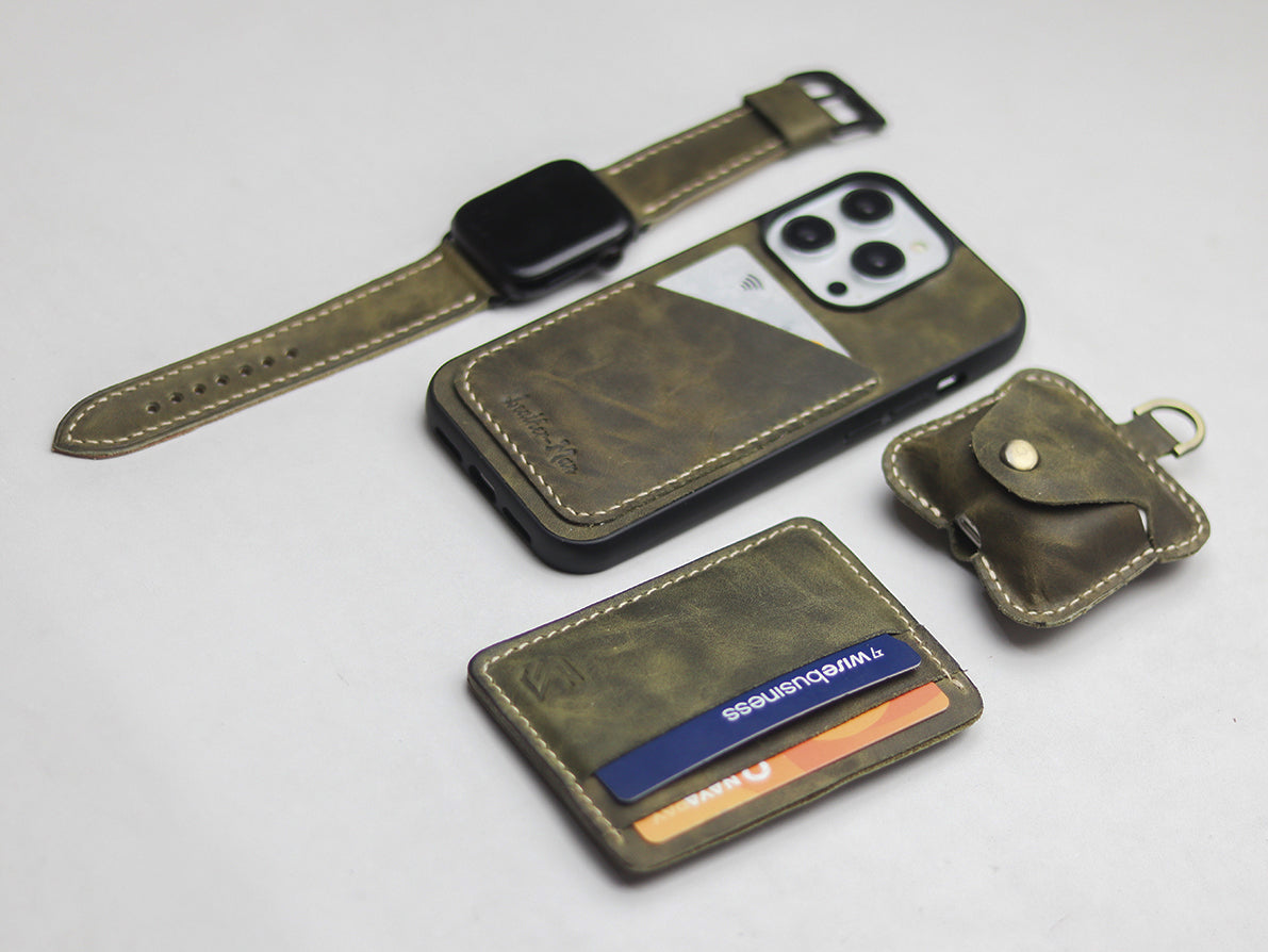 SEAWEED GREEN LEATHER WALLET PHONE CASE