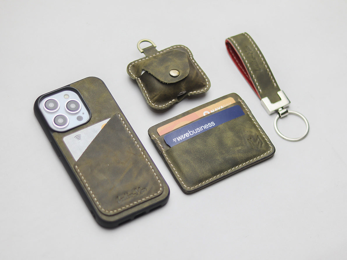 SEAWEED GREEN LEATHER WALLET PHONE CASE