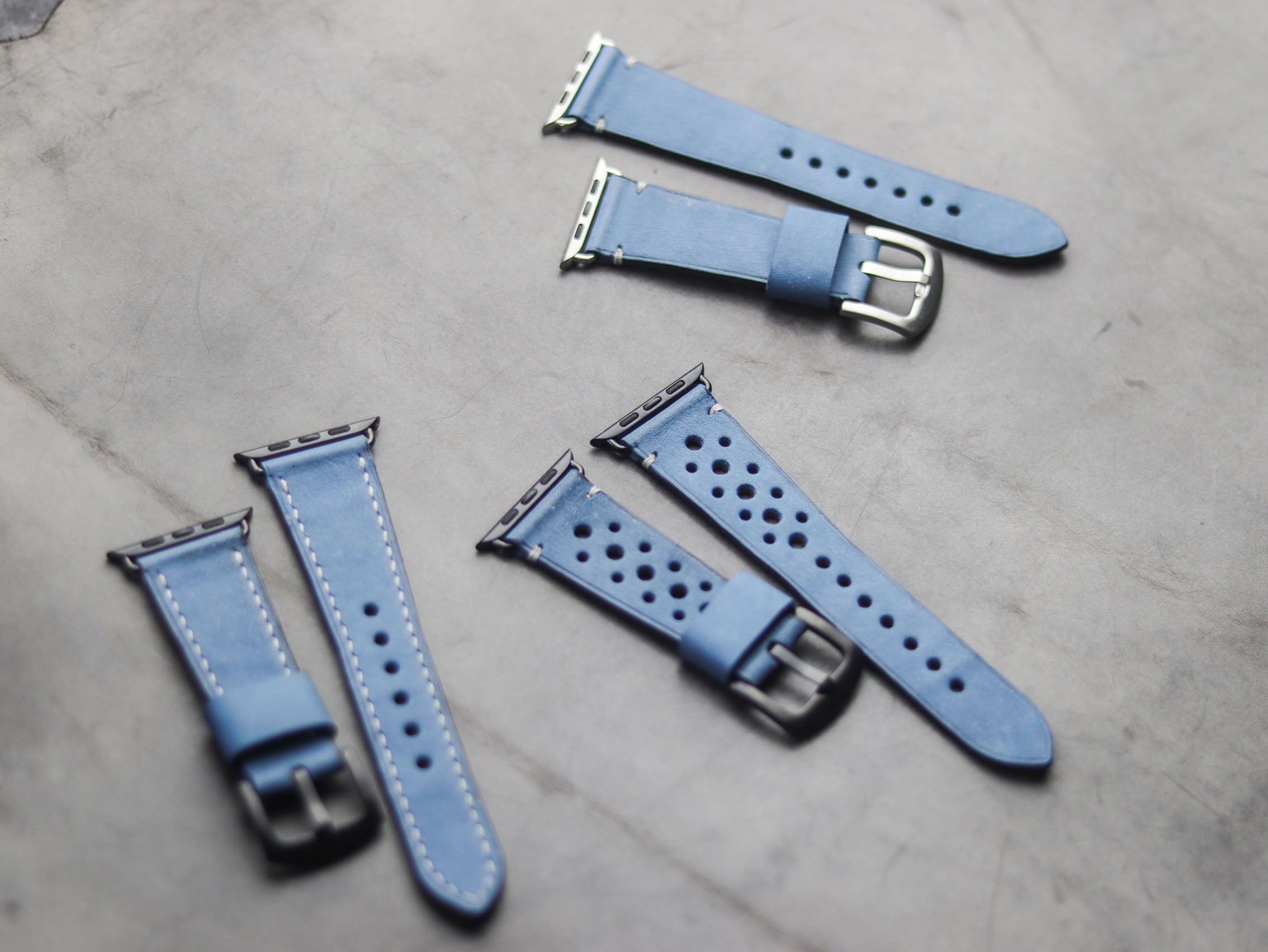 CAROLINE BLUE MINIMAL STITCHED HAND-CRAFTED APPLE WATCH STRAPS