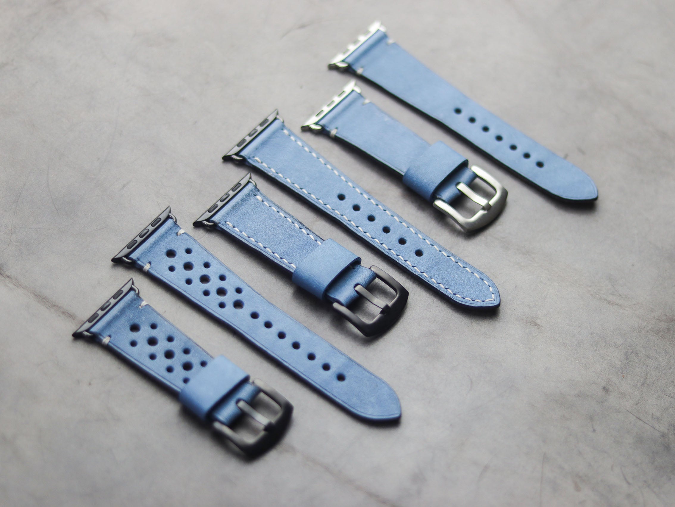 CAROLINE BLUE MINIMAL STITCHED HAND-CRAFTED APPLE WATCH STRAPS
