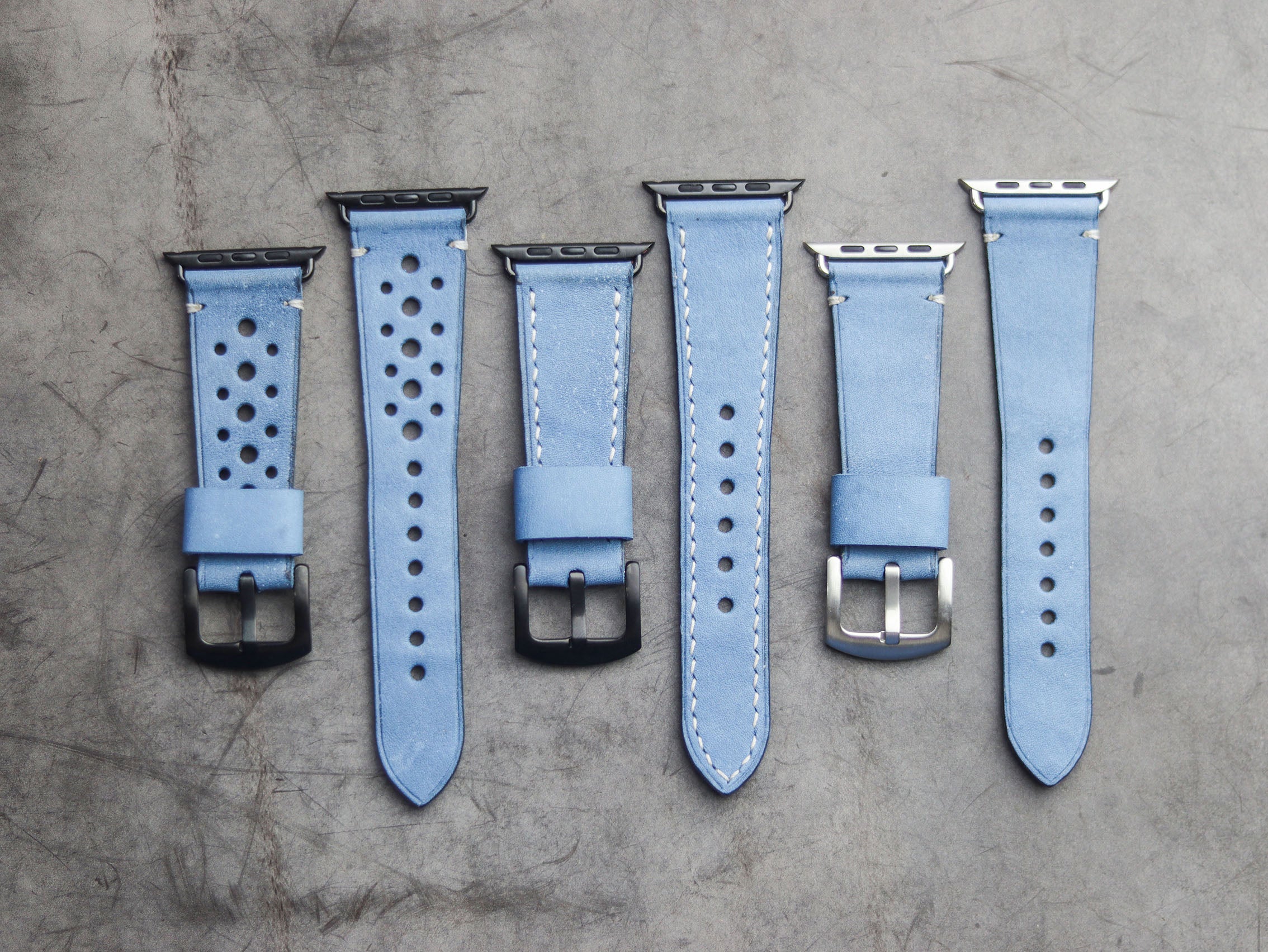 CAROLINE BLUE FULL STITCHED HAND-CRAFTED APPLE WATCH STRAPS