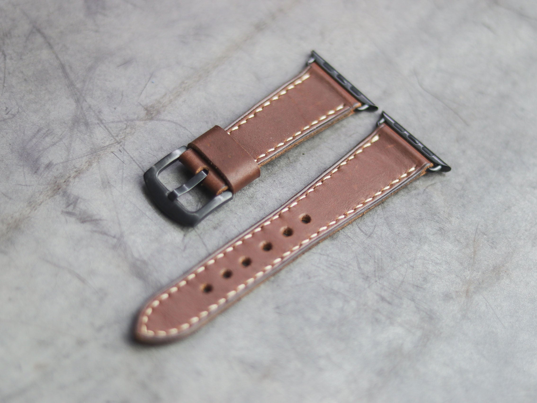 CHESTNUT BROWN FULL STITCHED HAND-CRAFTED APPLE WATCH STRAPS