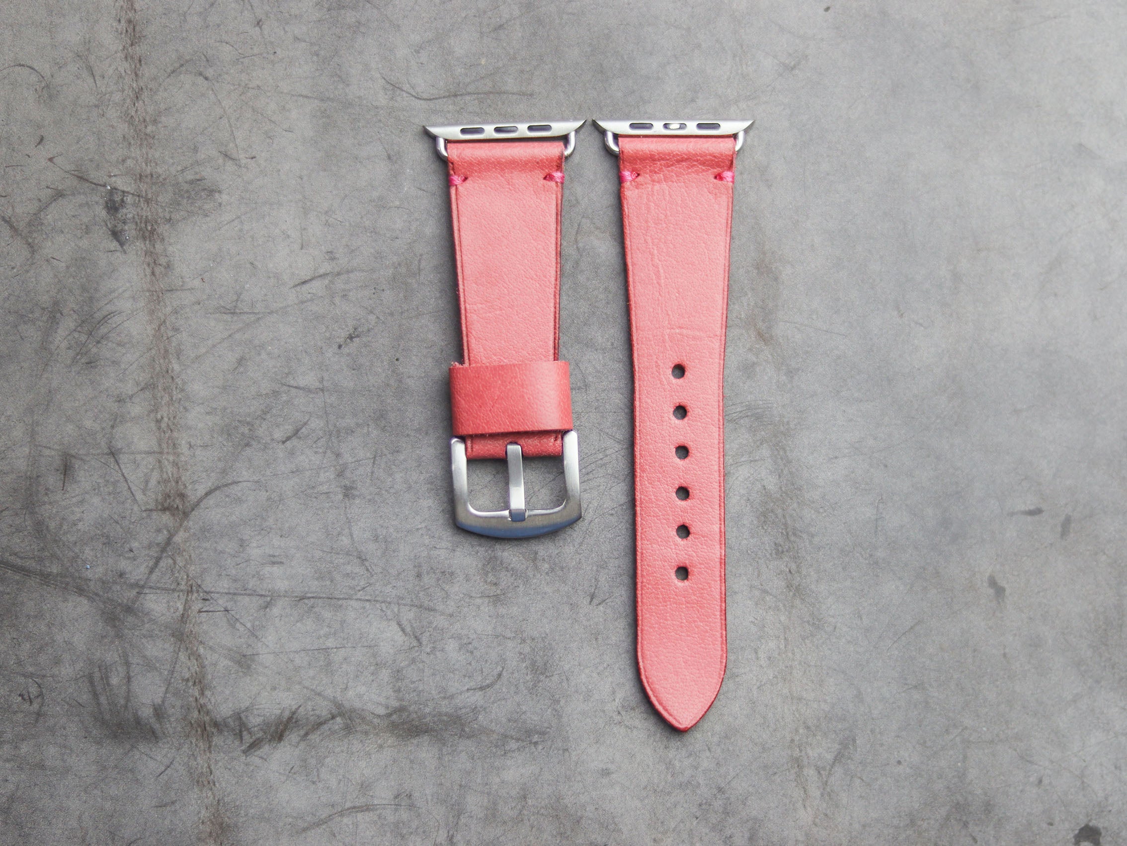 FLAMINGO PINK MINIMAL STITCHED HAND-CRAFTED APPLE WATCH STRAPS