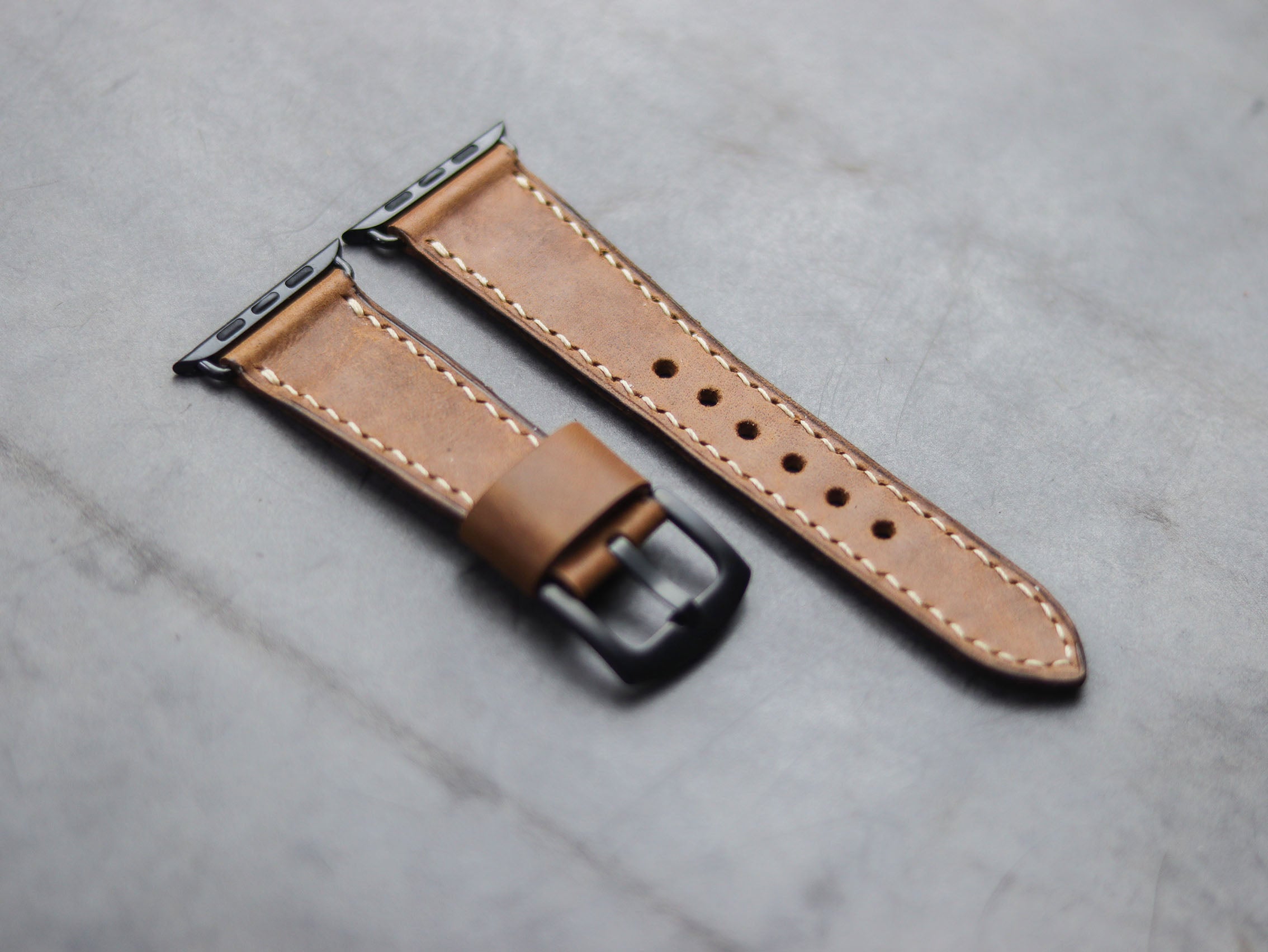 CARAMEL BROWN FULL STITCHED HAND-CRAFTED APPLE WATCH STRAPS