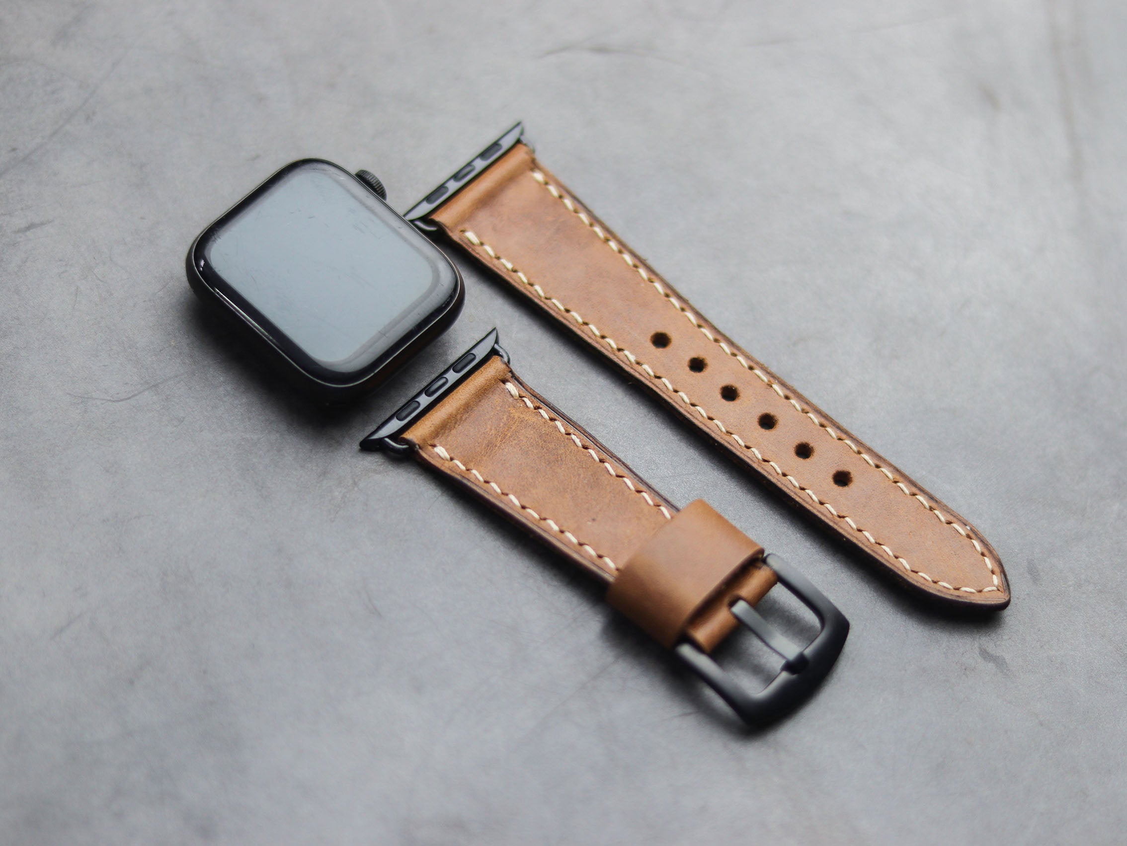 CARAMEL BROWN FULL STITCHED HAND-CRAFTED APPLE WATCH STRAPS