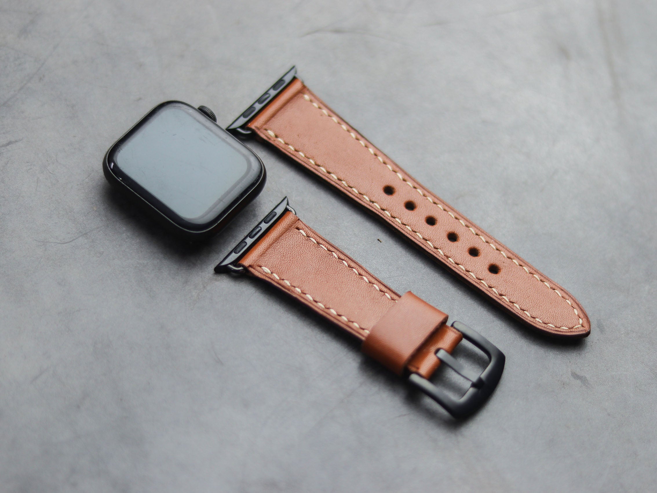 TAN BROWN FULL STITCHED HAND-CRAFTED APPLE WATCH STRAPS