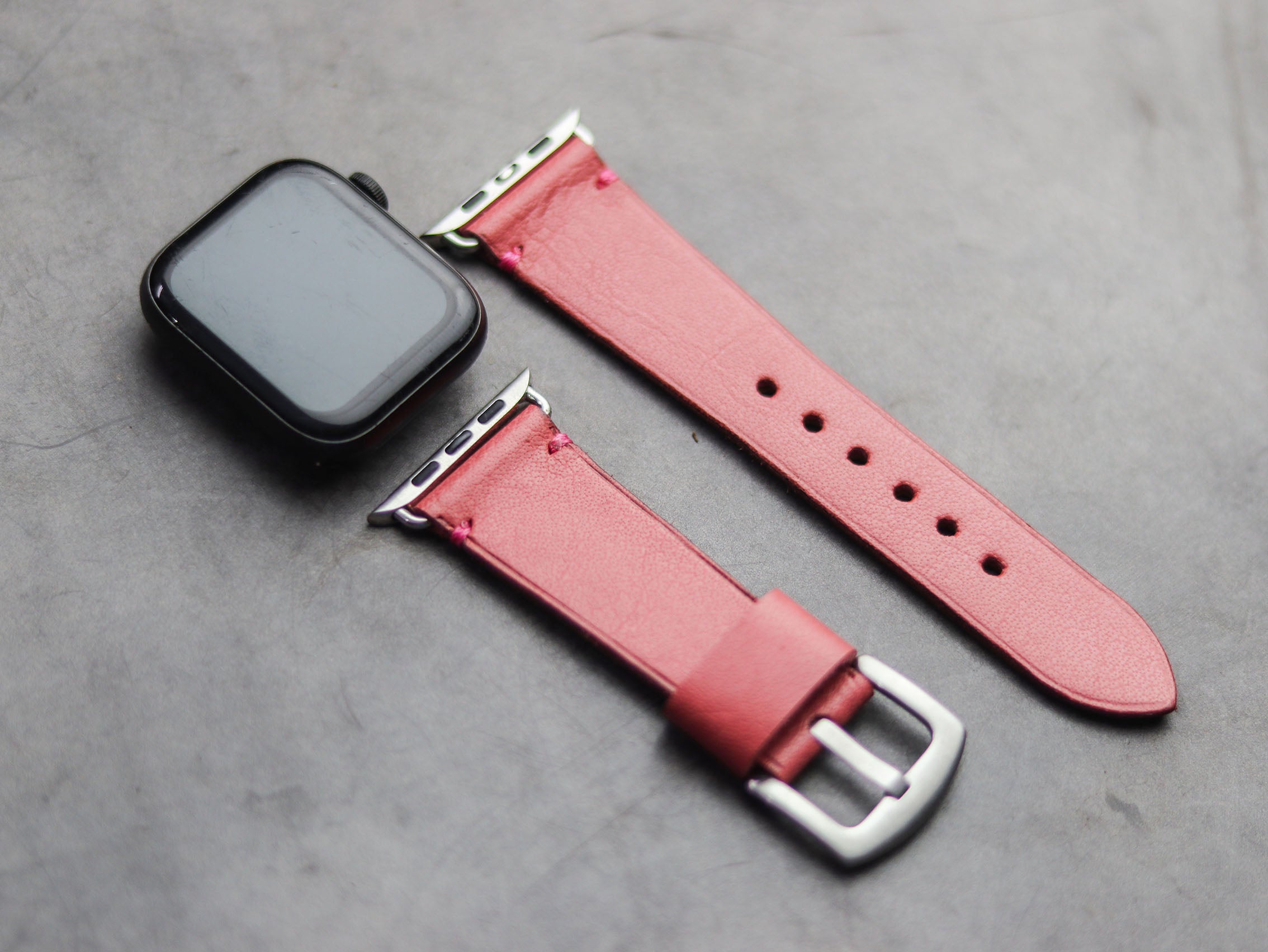 FLAMINGO PINK MINIMAL STITCHED HAND-CRAFTED APPLE WATCH STRAPS