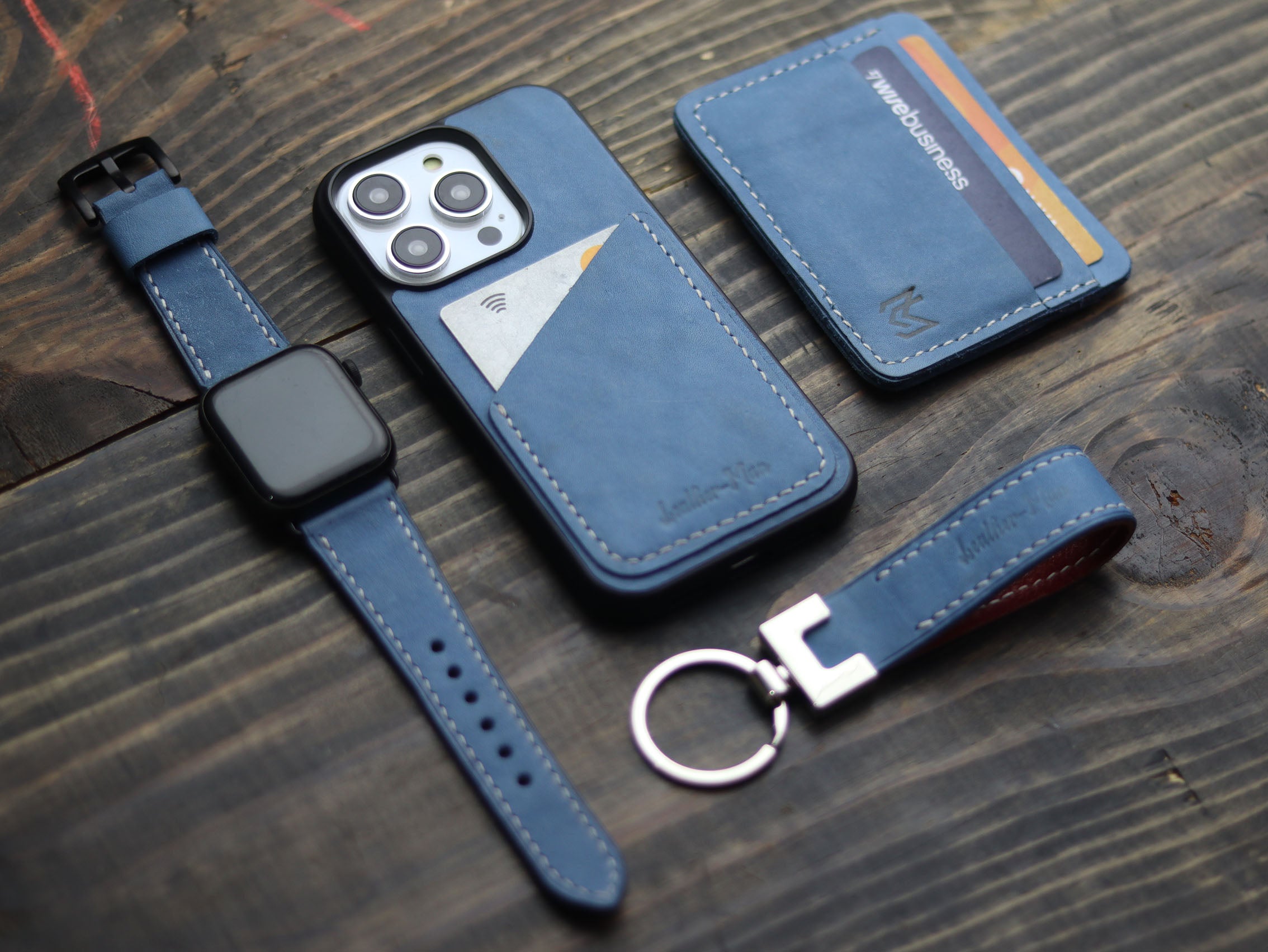 CAROLINE BLUE LEATHER WALLET PHONE CASE